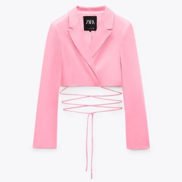 Zara Set - Pink Cropped Satin Effect Blazer & Full Length Pants - Picture 12 of 17